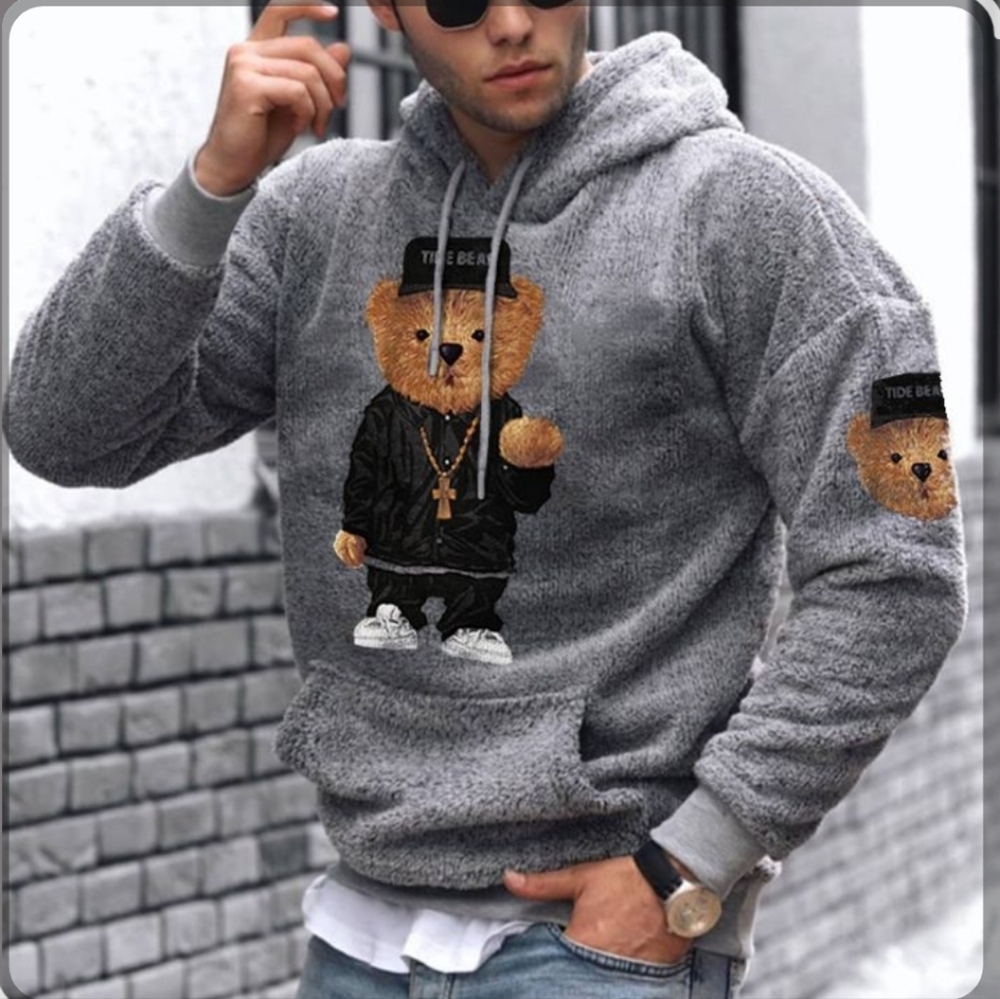 NWOT, Gray Warm Teddy Bear Fuzzy Fleece Hoodie,‎ xl, H11 Unisex
